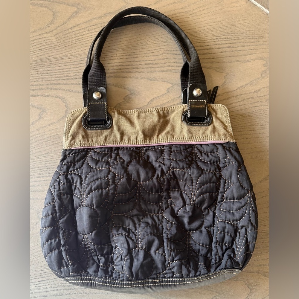 Vintage Fossil Quilted Handbag – Black with Tan & Purple Accents - Picture 2 of 4